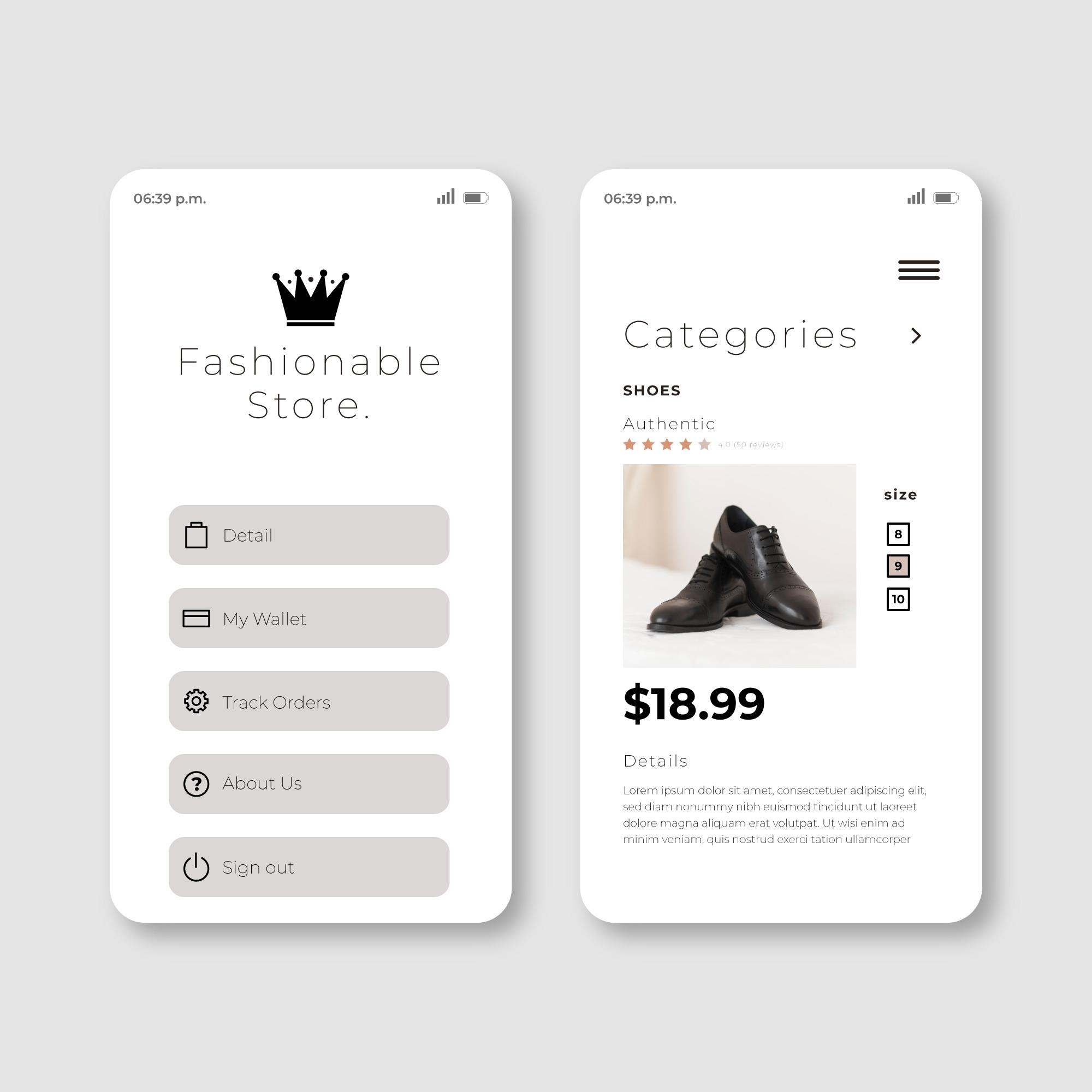 Luxe Commerce — e-commerce mobile UI